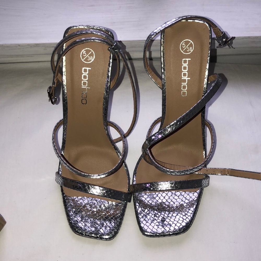 Silver snakeskin heels